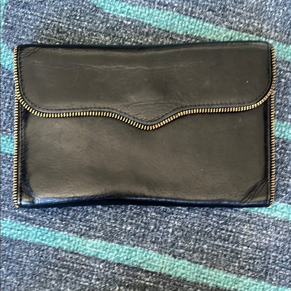 Rebecca Minkoff Black Leather Pouch with Gold Accents